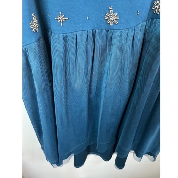 Torrid Blouse Women 3X Blue Mesh Silver Beaded Sleeveless Plus Size - Picture 6 of 8